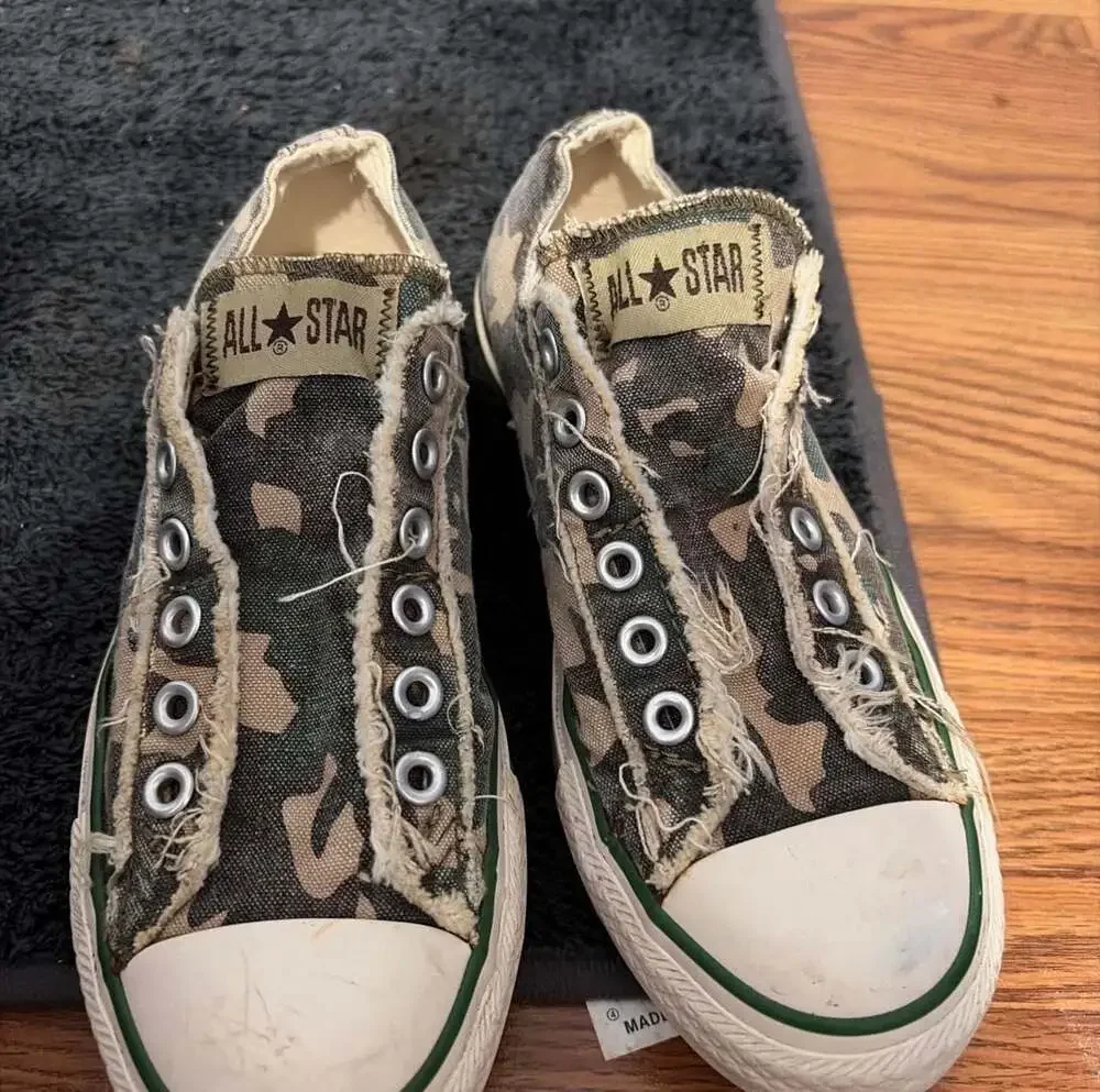 Converse All Star Camo Frayed Edge Slip-On Sneakers